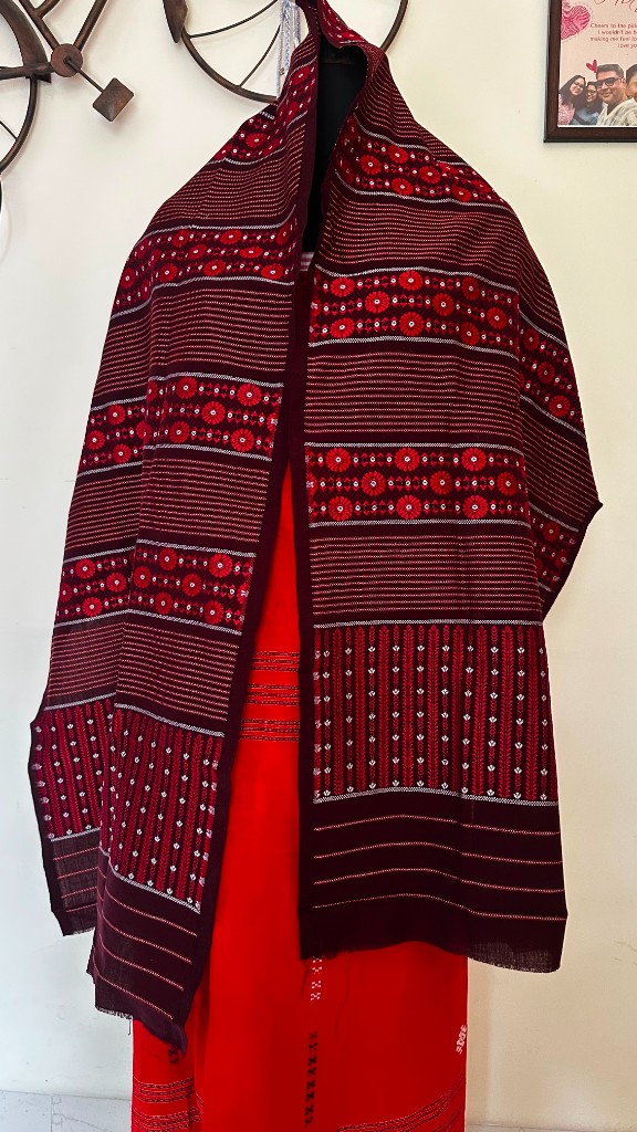 Maroon Woven Cotton Stole