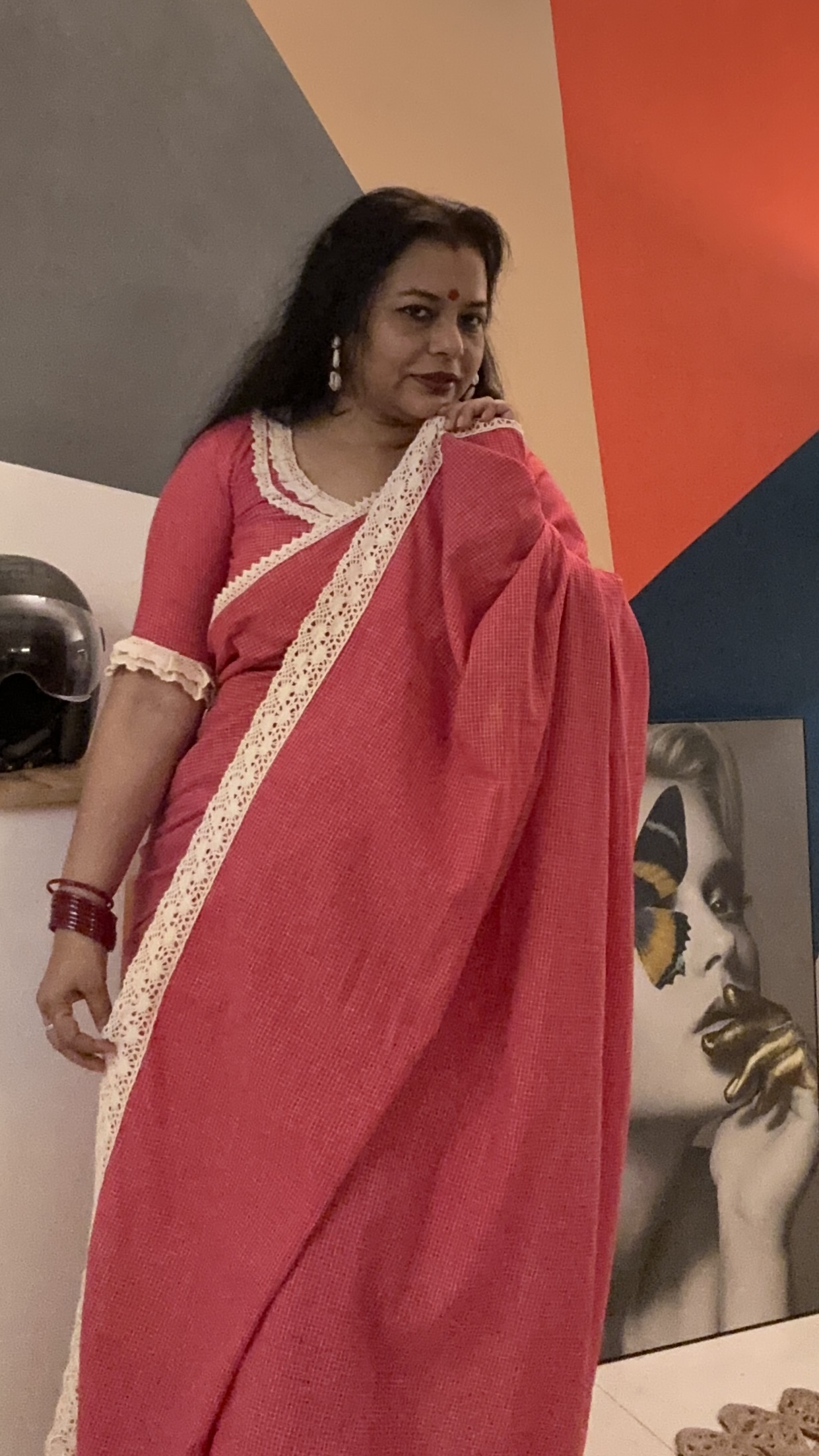 Combo set of Handloom check sari &Ready blouse — photo 3