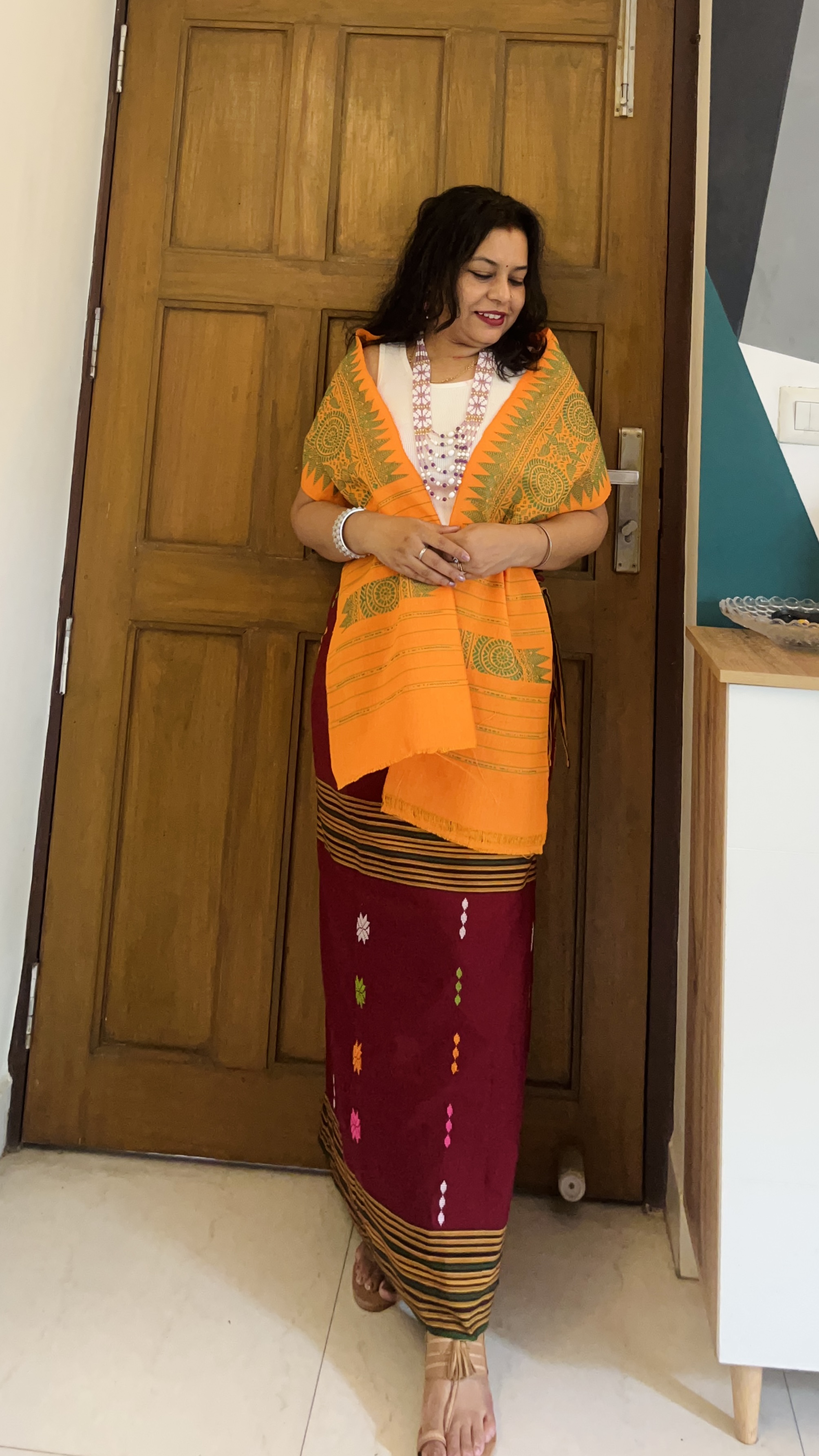Tribal fabric wrapped skirt with stole