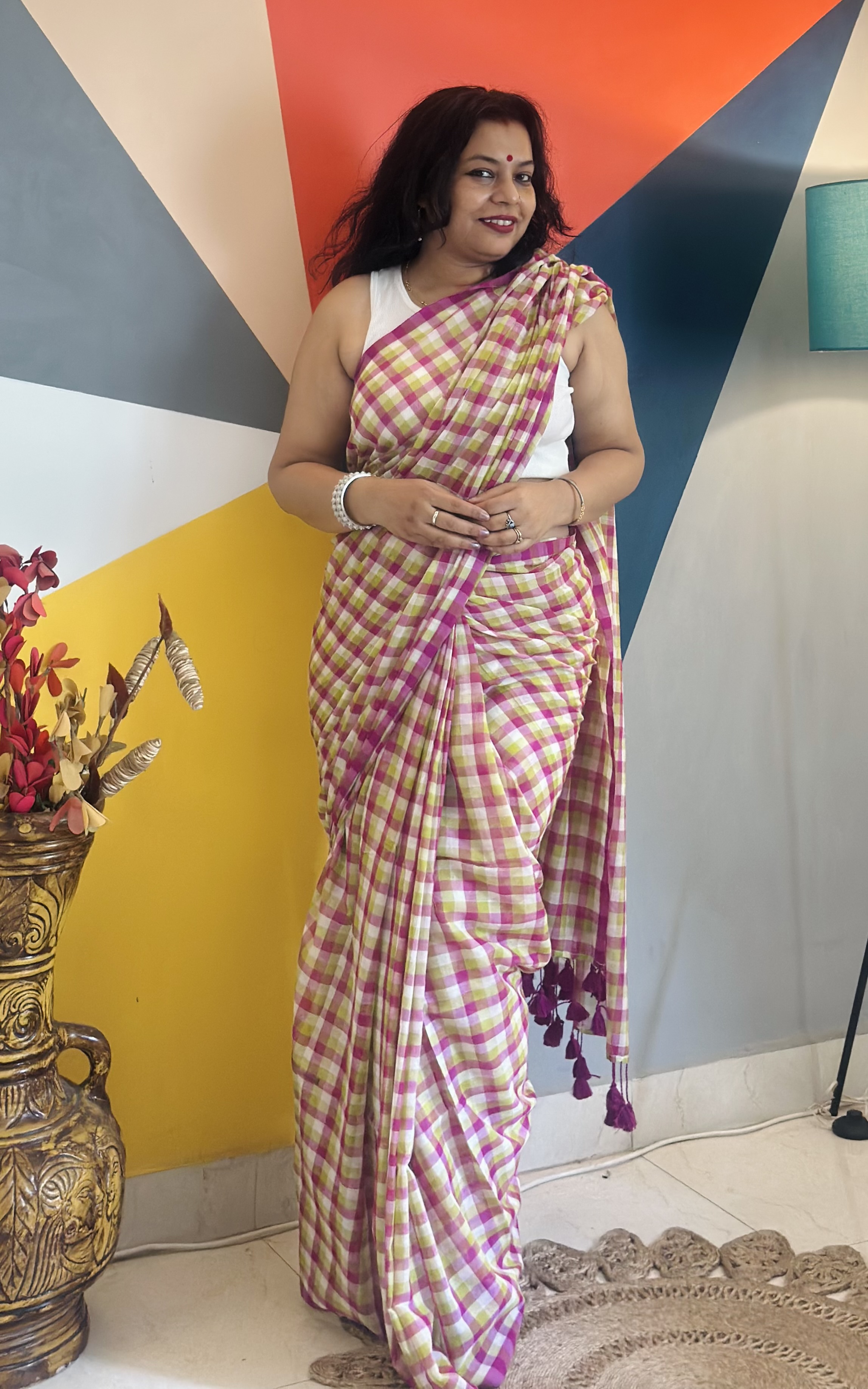 Cotton check saree