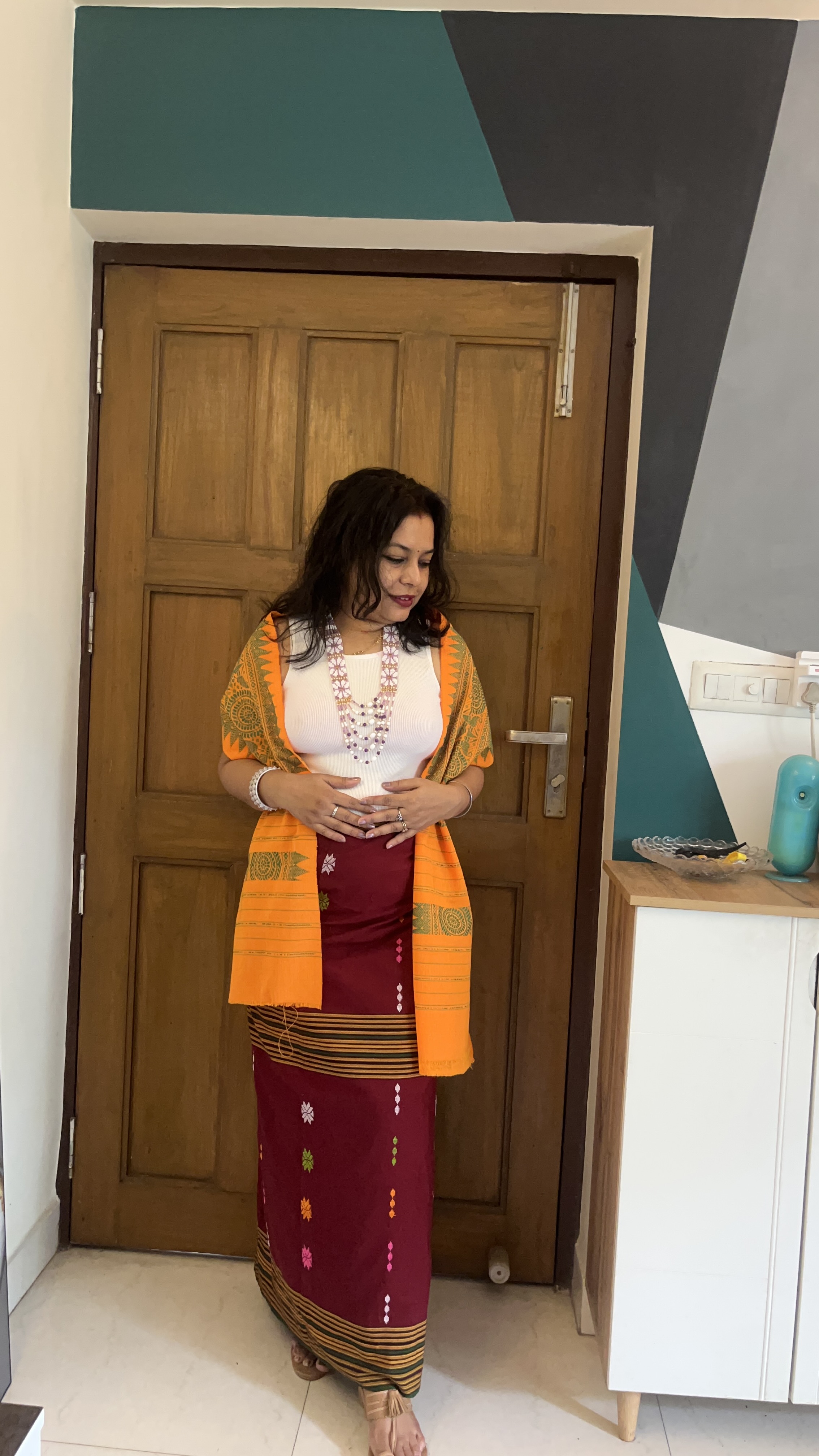 Tribal fabric wrapped skirt with stole — alternate view