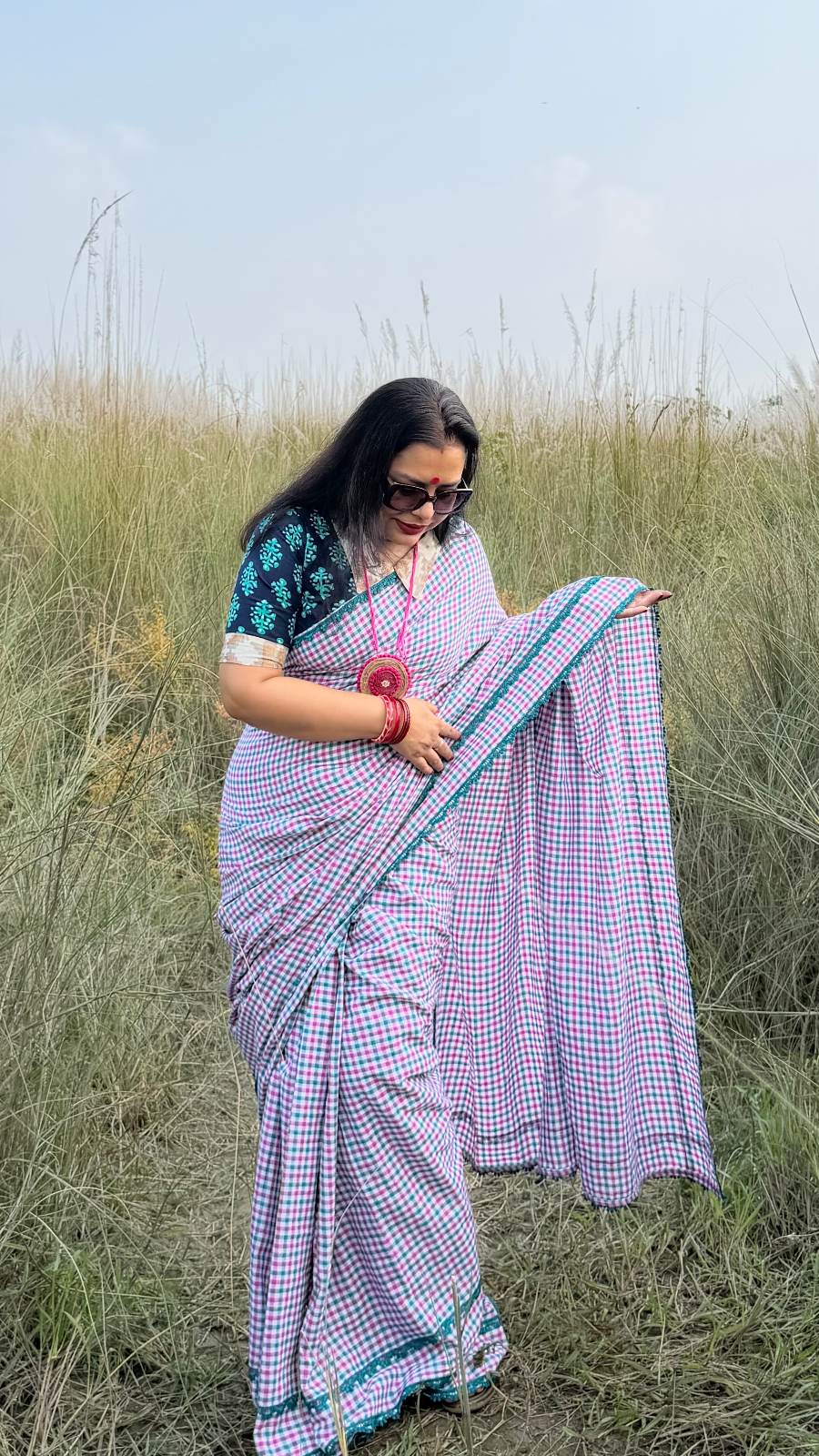 Cotton Handloom Check Saree katakuti — photo 3