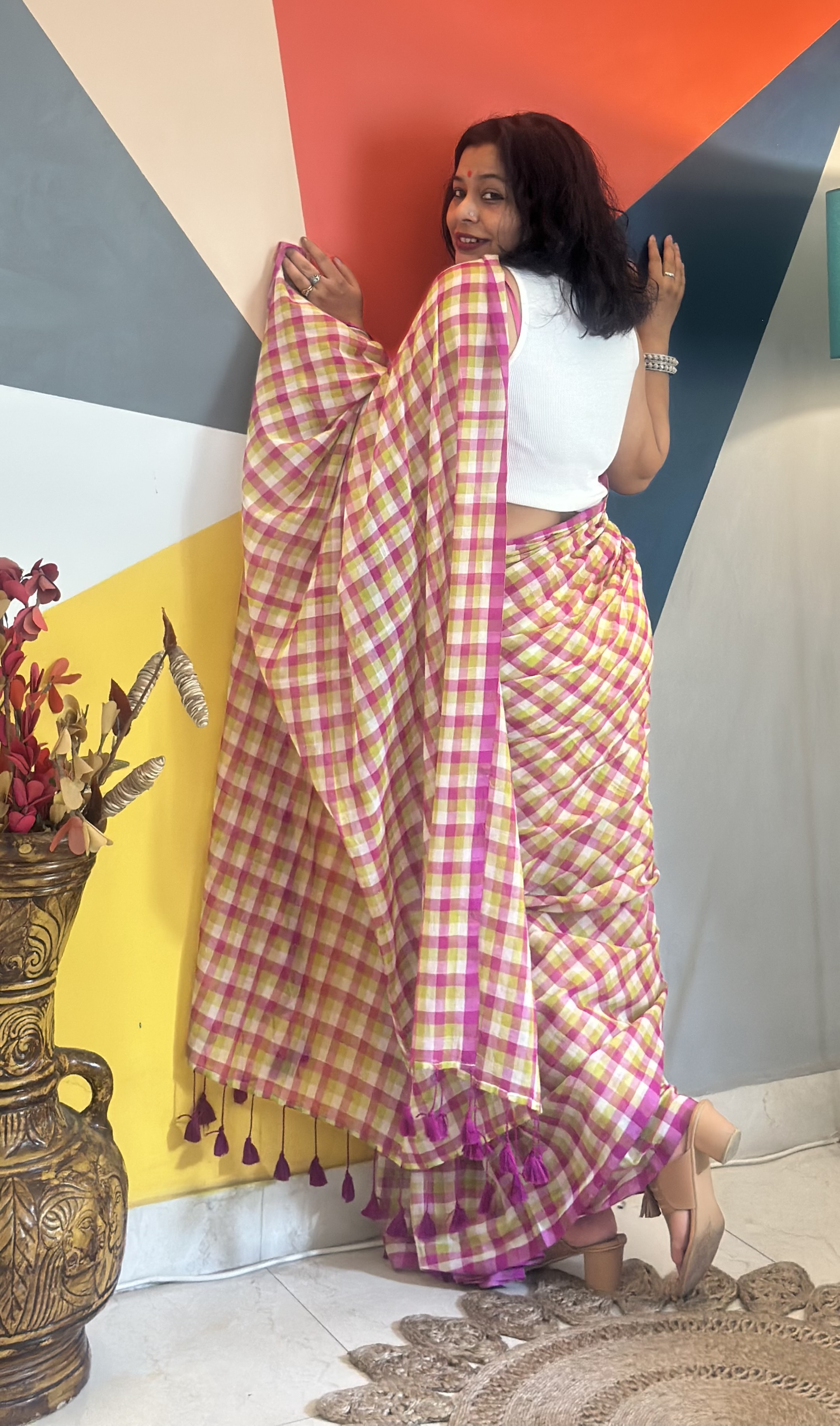 Cotton check saree — photo 4