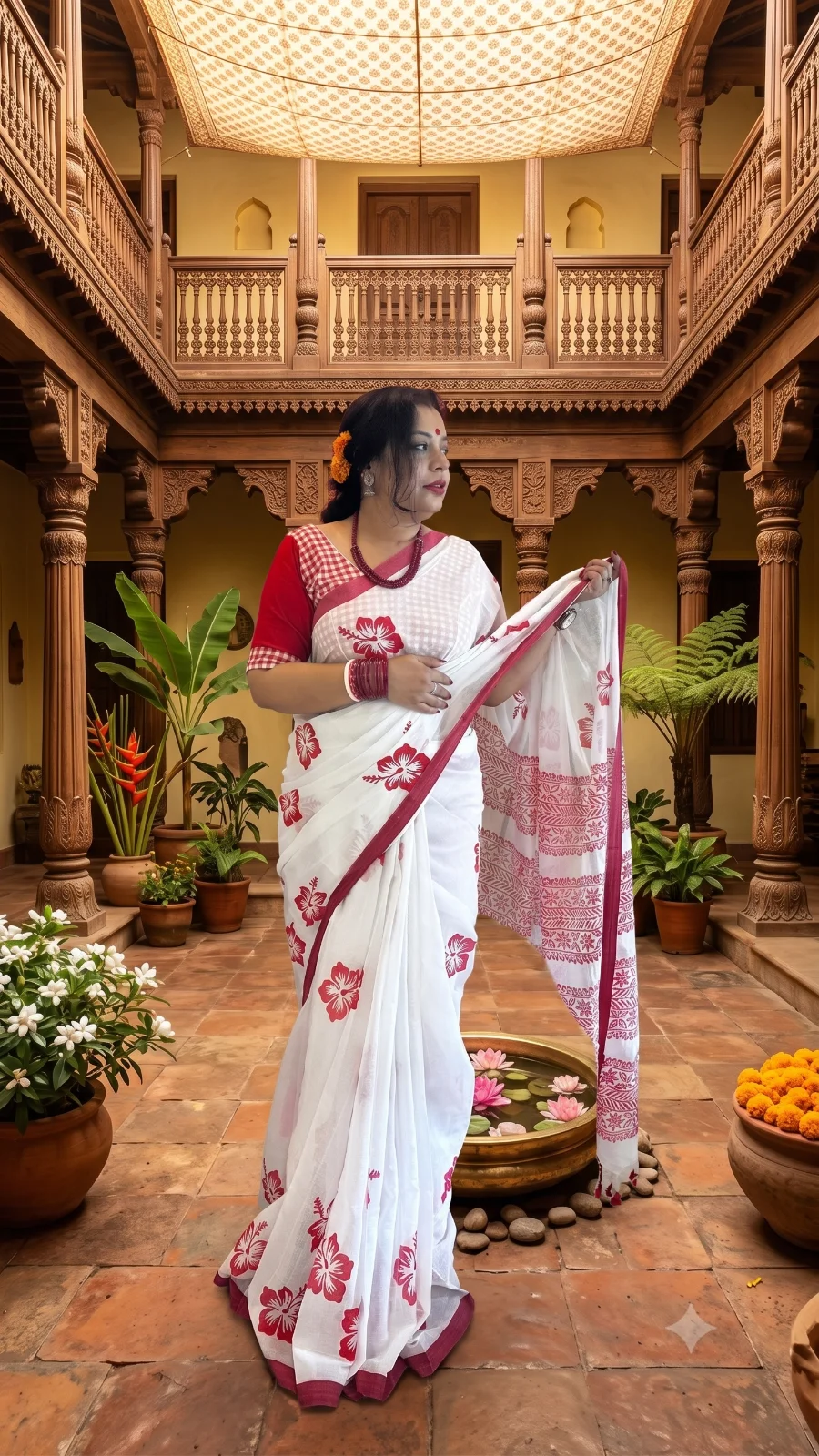 Handblock printed khadi saree with blouse piece  Saree length:5.5 mtrs Blouse 1 mtr — alternate view