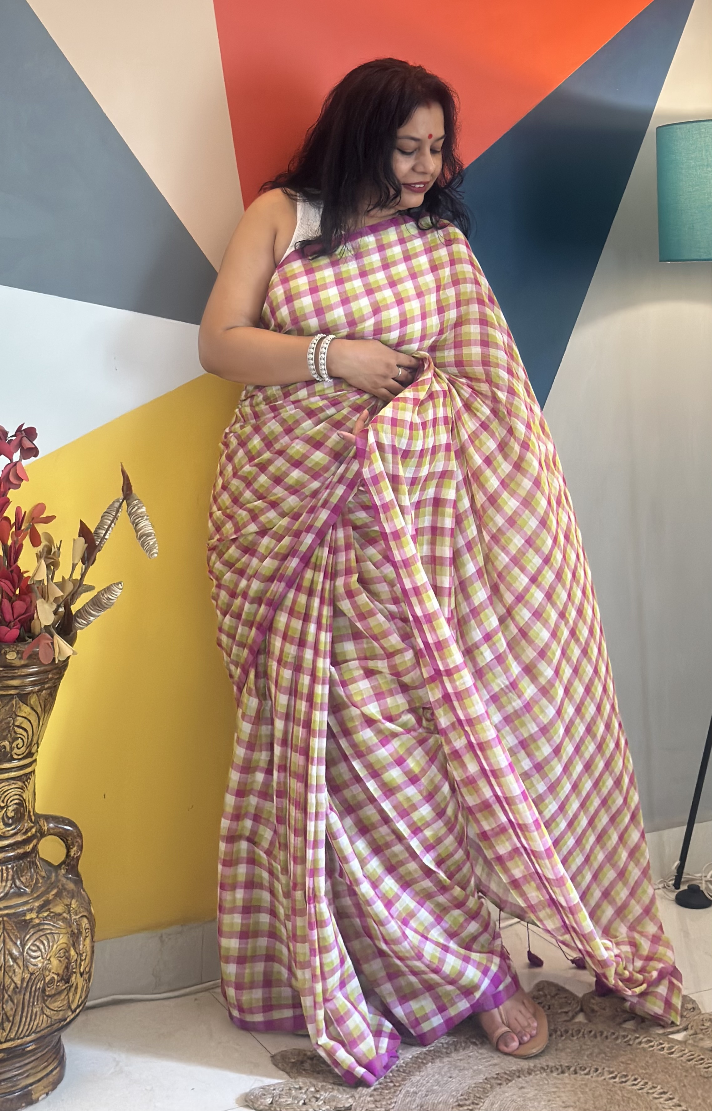 Cotton check saree — photo 3