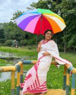 Cotton Mekhla Chador set in white base - Image 2