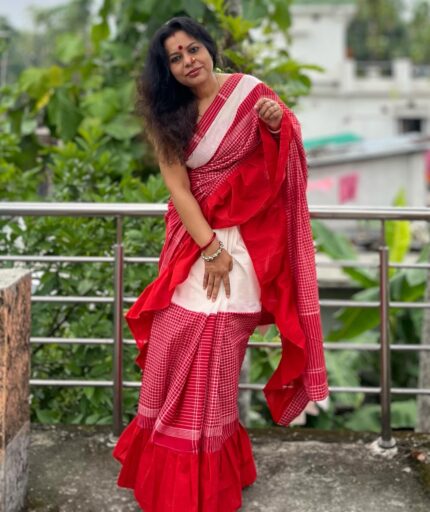 Patchwork gamcha saree with blouse piece in multicolour