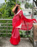 Patchwork gamcha saree with blouse piece in multicolour - Image 2