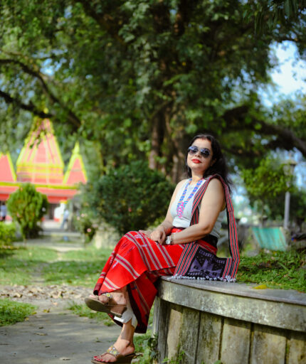 Tribal fabric handloom wrapped skirt in red