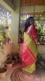  patchwork gamcha saree with blouse piece in multicolour - Image 3