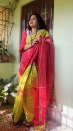  patchwork gamcha saree with blouse piece in multicolour