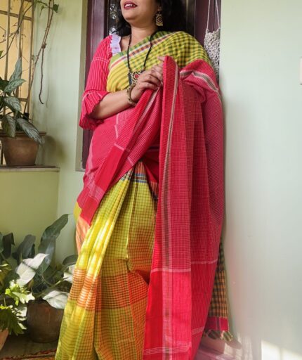  patchwork gamcha saree with blouse piece in multicolour