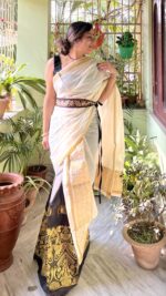 Cotton Mekhla Chador set in white base - Image 4