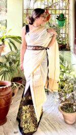 Cotton Mekhla Chador set in white base - Image 3