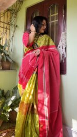  patchwork gamcha saree with blouse piece in multicolour - Image 2