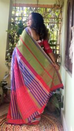 Patchwork gamcha saree with blouse piece in multicolour - Image 5