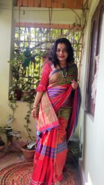 Patchwork gamcha saree with blouse piece in multicolour