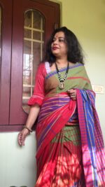 Patchwork gamcha saree with blouse piece in multicolour - Image 3