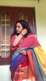 patchwork gamcha saree with blouse piece in multicolour - Image 2