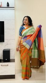 Patchwork gamchha saree in multi color1