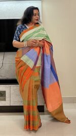 Patchwork gamchha saree in multi color1 - Image 4