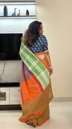 Patchwork gamchha saree in multi color1 - Image 3