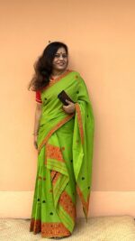 Cotton Mekhla Chador in Green base
