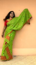 Cotton Mekhla Chador in Green base - Image 3