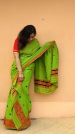 Cotton Mekhla Chador in Green base - Image 2