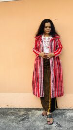 Tribal fabric long shrug with collar and pockets . - Image 2