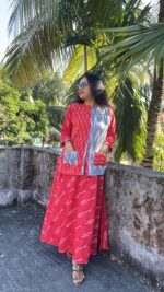 Ikkat flared skirt and shirt top
