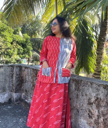 Ikkat flared skirt and shirt top