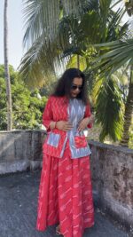 Ikkat flared skirt and shirt top - Image 2