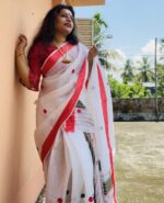 Cotton Mekhla Chador set in white base - Image 3