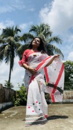 Cotton Mekhla Chador set in white base - Image 4