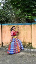 Gamcha flared multicoloured skirt with strings - Image 3