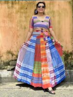Gamcha flared multicoloured skirt with strings