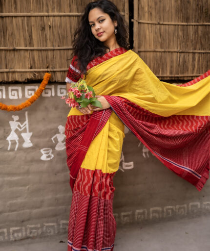 Hakoba and premium quality Ajrakh patchwork saree
