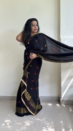 Cotton Mekhla Chador in Black base