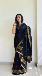 Cotton Mekhla Chador in Black base - Image 3