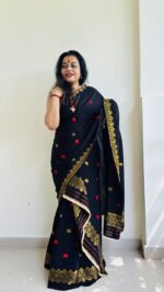Cotton Mekhla Chador in Black base - Image 2