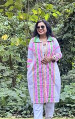 Tribal cotton fabric long shrug with lining , collar and pockets