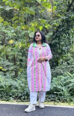 Tribal cotton fabric long shrug with lining , collar and pockets - Image 3