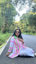 Tribal cotton fabric long shrug with lining , collar and pockets - Image 4