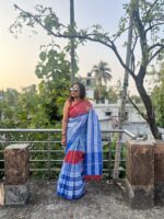 patchwork gamcha saree with blouse piece in multicolor