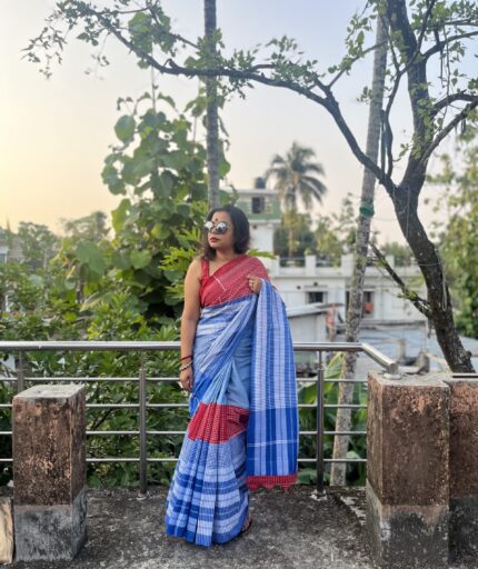 patchwork gamcha saree with blouse piece in multicolor