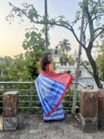 patchwork gamcha saree with blouse piece in multicolour - Image 3