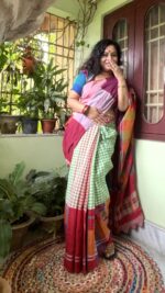 Patchwork gamcha saree with blouse piece in multicolour