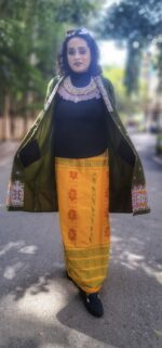 Tribal fabric wrapped skirt in yellow - Image 3