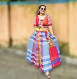 Gamcha flared multicoloured skirt with strings - Image 4
